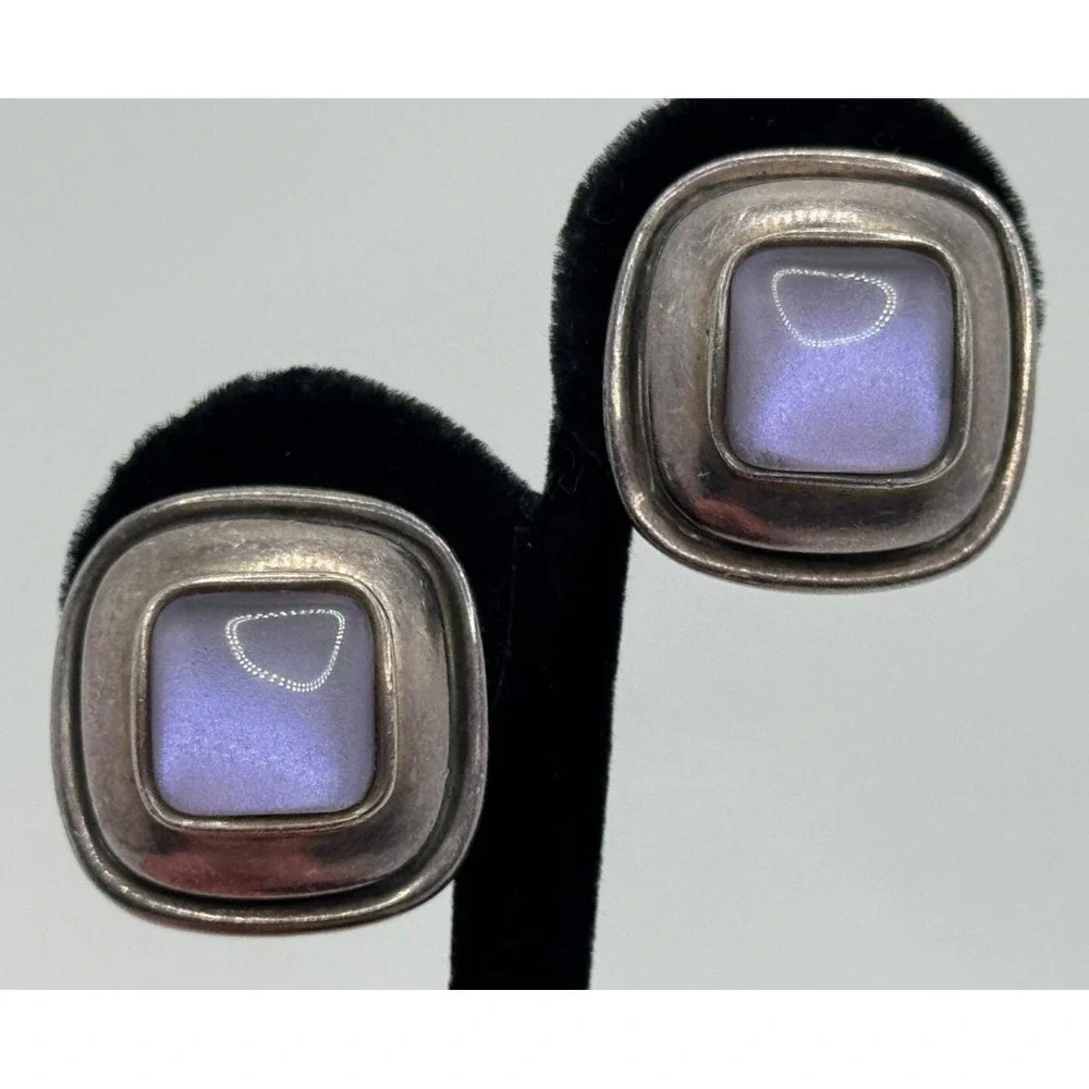 2001 Steve Vaubel Sterling Silver‎ Glass Clip On Earrings